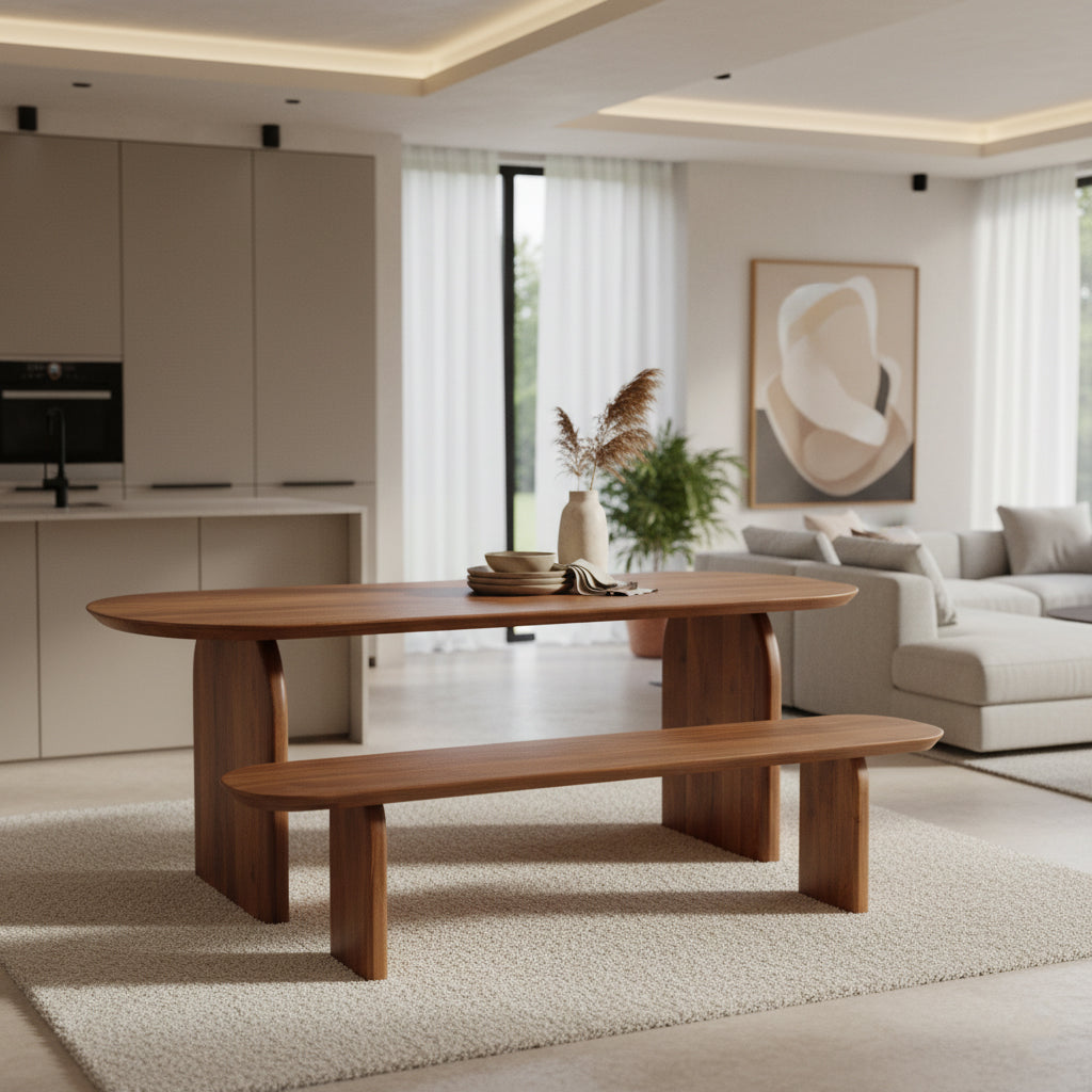 Eetkamerbank Bullnose Bruin Mangohout 240cm Raw Materials