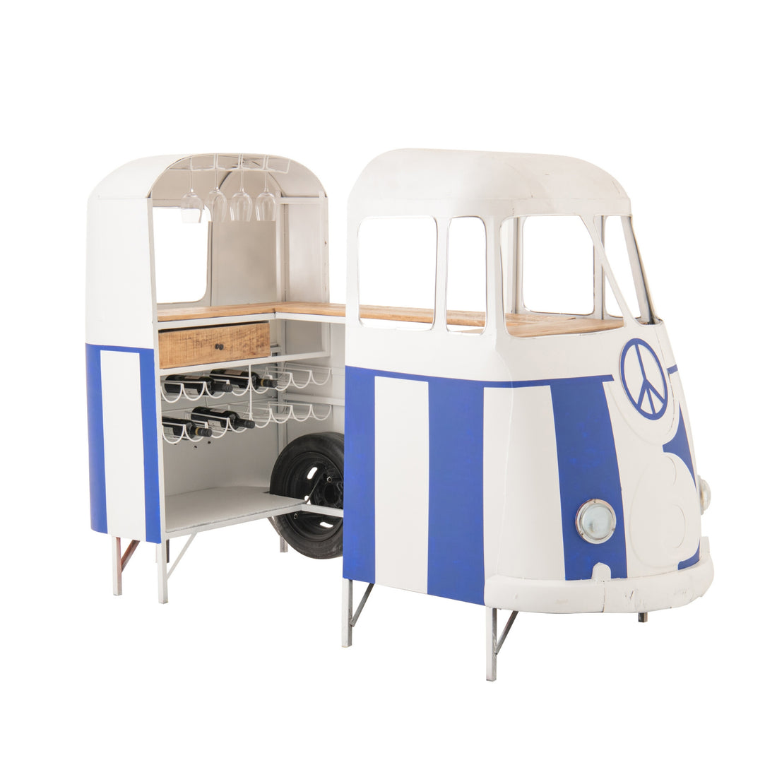 Barmeubel Retro Camper Blauw/Wit J-Line