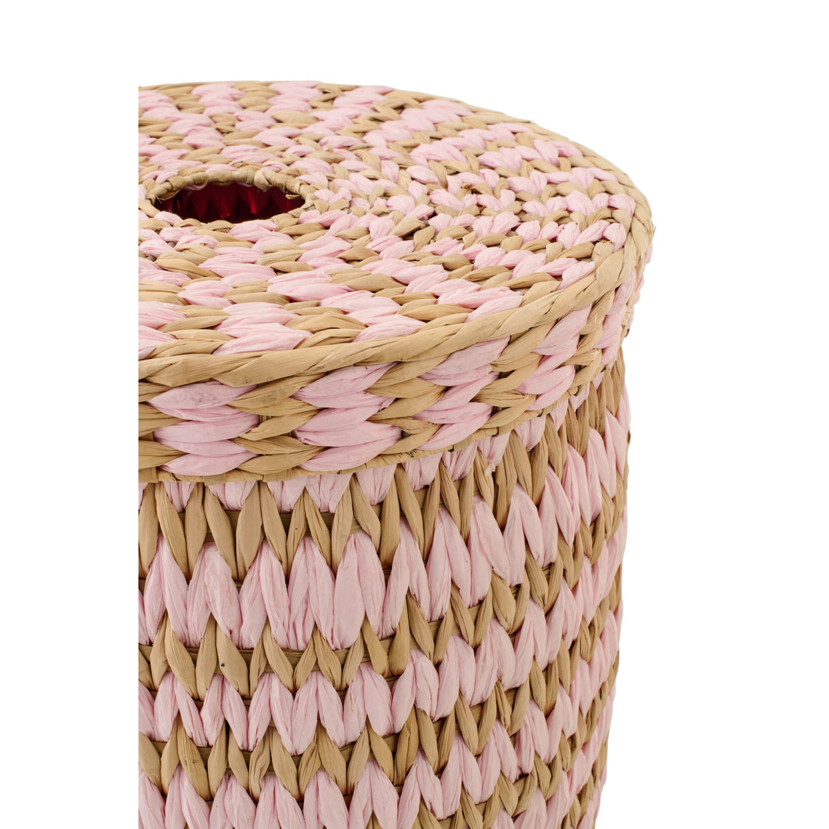 Set Van 2 Mand Met Deksel Gestreept Bies Naturel/Lichtroze J-Line