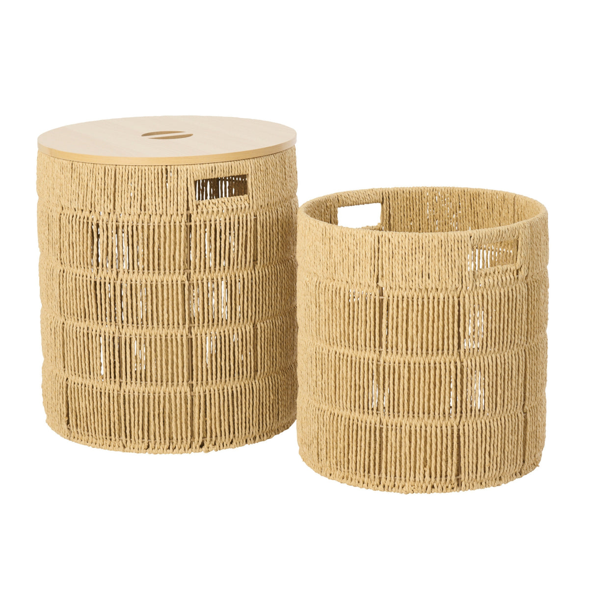 Set Van 2 Mand + Deksel Rond Papier Naturel J-Line