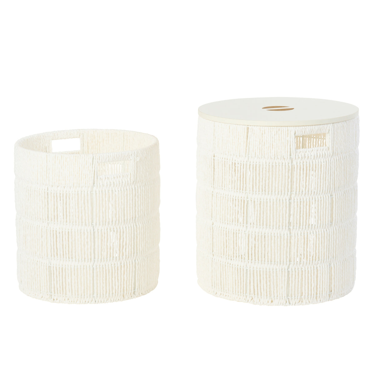 Set Van 2 Mand + Deksel Rond Papier Wit J-Line