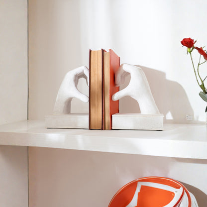 Set Van 2 Boekensteun Handen Love Polyresin Wit J-Line