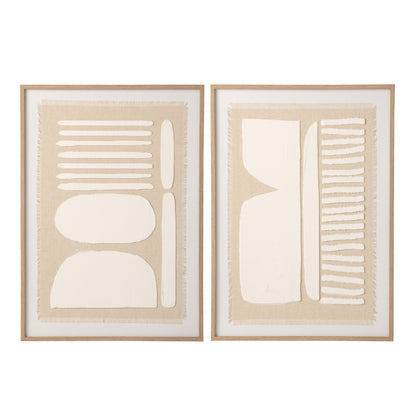 Wanddecoratie Abstract Canvas Naturel/Wit Assortiment Van 2 J-Line