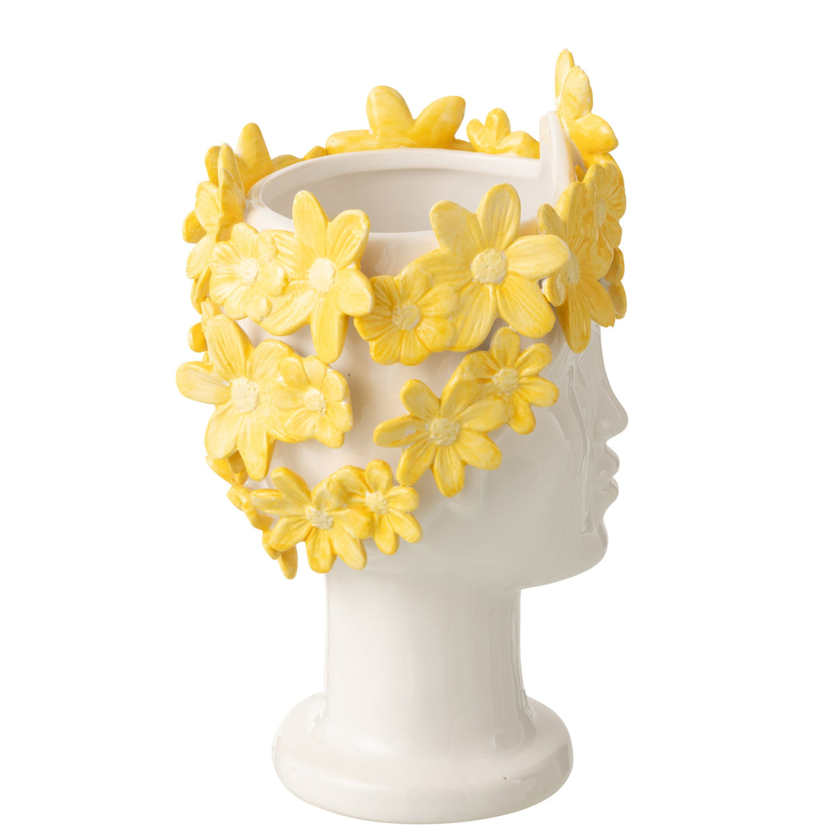 Bloempot Dame Bloemen Keramiek Wit/Geel J-Line