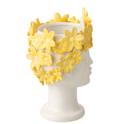 Bloempot Dame Bloemen Keramiek Wit/Geel J-Line