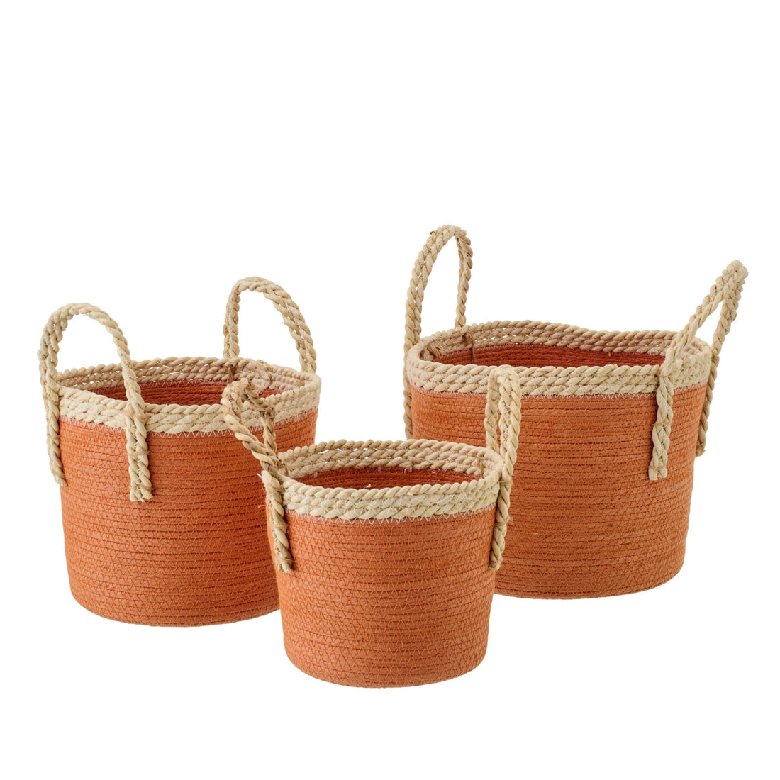 Set Van 3 Mand Met Handvatten Papier Donkeroranje/Naturel  J-Line