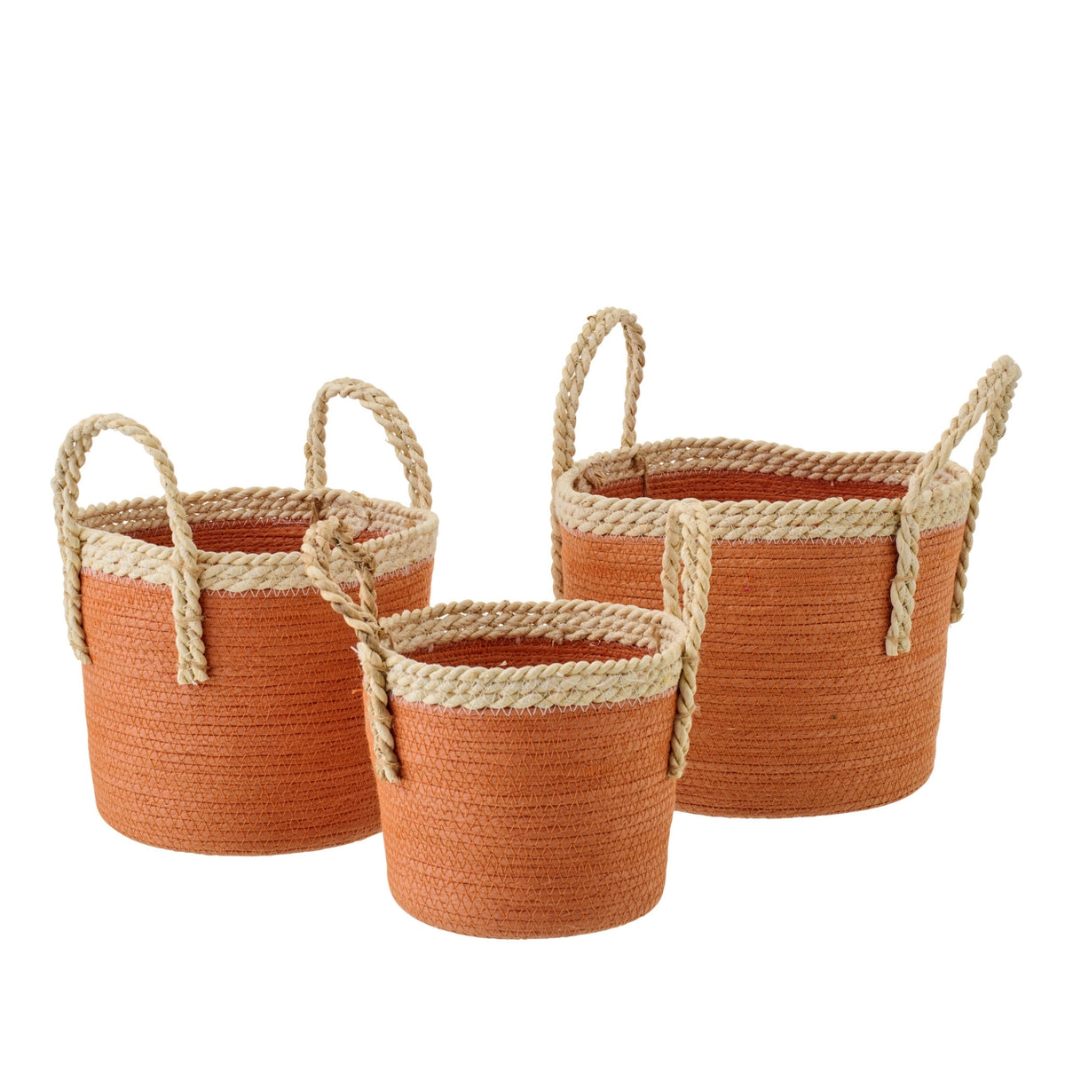 Set Van 3 Mand Met Handvatten Papier Donkeroranje/Naturel  J-Line