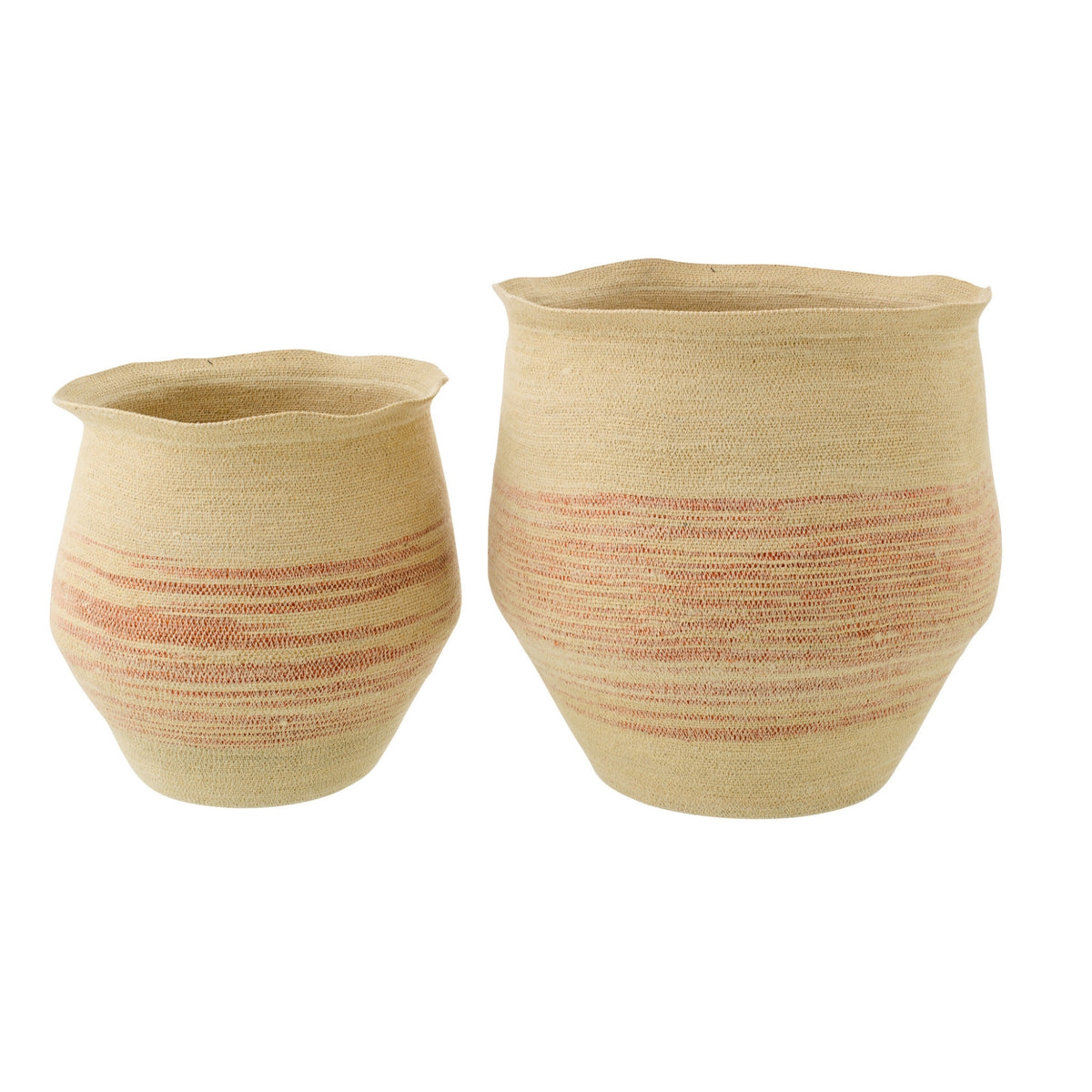Set Van 2 Mand Gestreept Zeegras Naturel/Donkeroranje J-Line