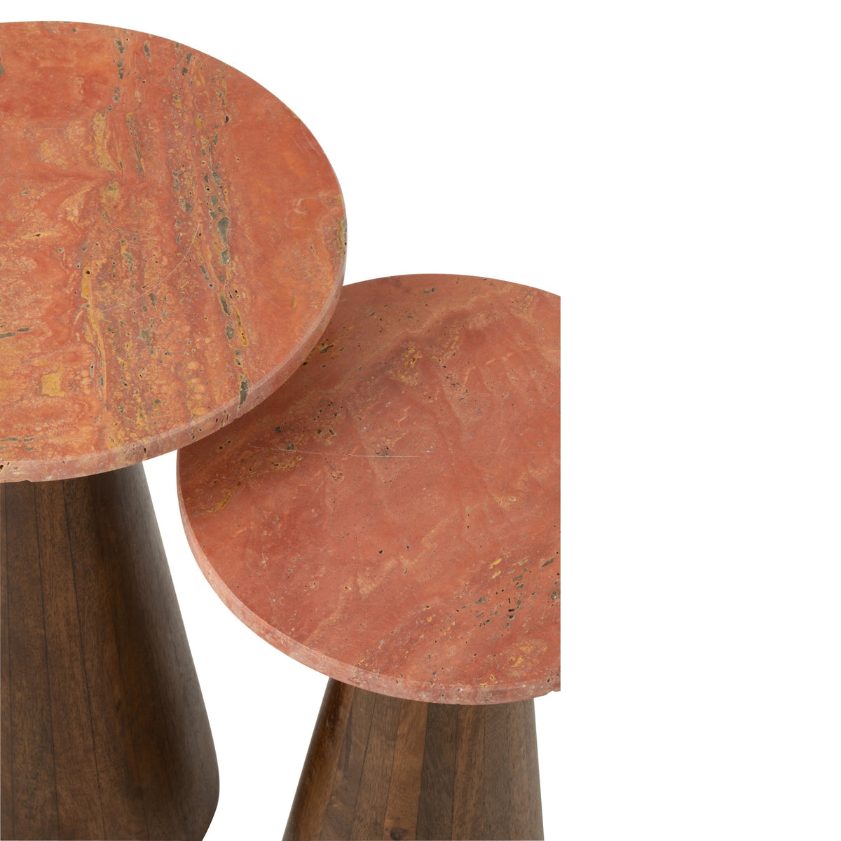 Set Van 2 Bijzettafel Rond Marmer Terracotta/Donkerbruin J-Line