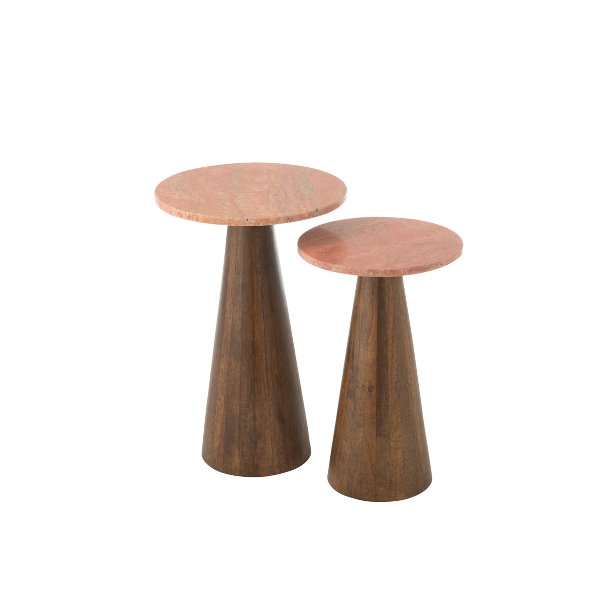Set Van 2 Bijzettafel Rond Marmer Terracotta/Donkerbruin J-Line