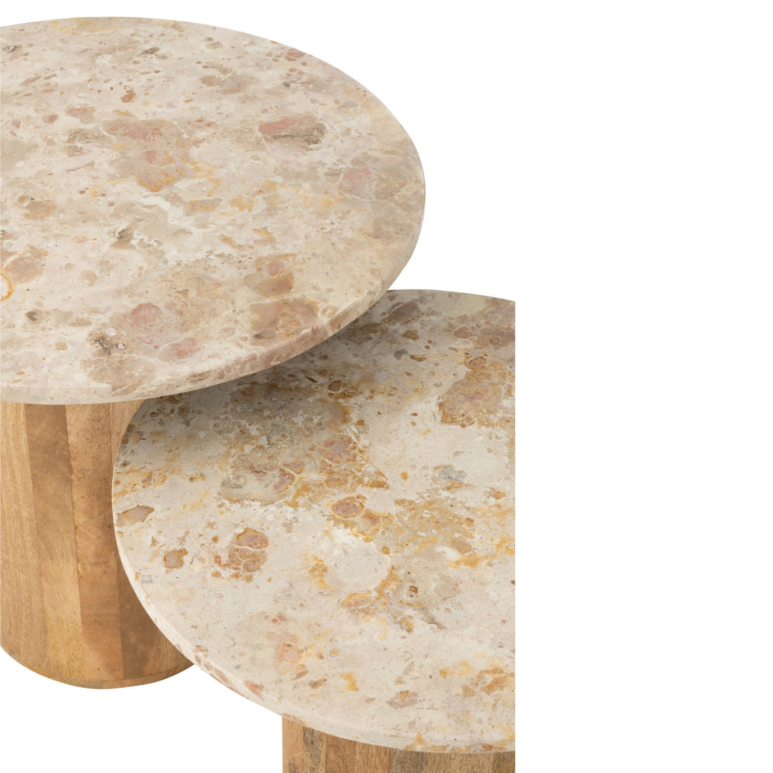 Bijzettafel Rond Marmer - Hout - Beige/Bruin - Set van 2 J-Line