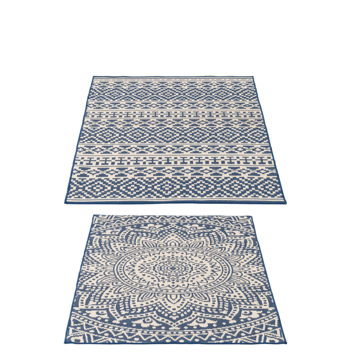 Vloerkleed Buiten Mozaïek Polypropyleen Donkerblauw/Wit Assortiment Van 2 J-Line