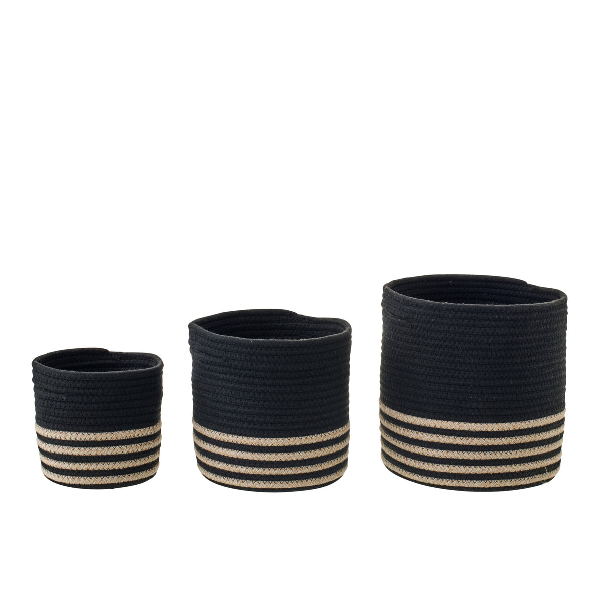 Set van 3 Mand Gestreept Polyester Zwart/Beige J-Line