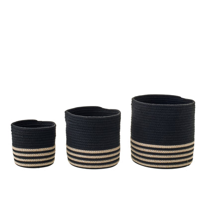 Set van 3 Mand Gestreept Polyester Zwart/Beige J-Line