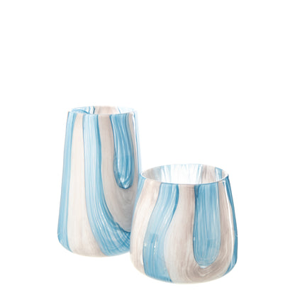 Windlicht Gestreept Glas Azuurblauw/Wit Small J-Line
