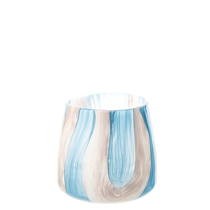 Windlicht Gestreept Glas Azuurblauw/Wit Small J-Line