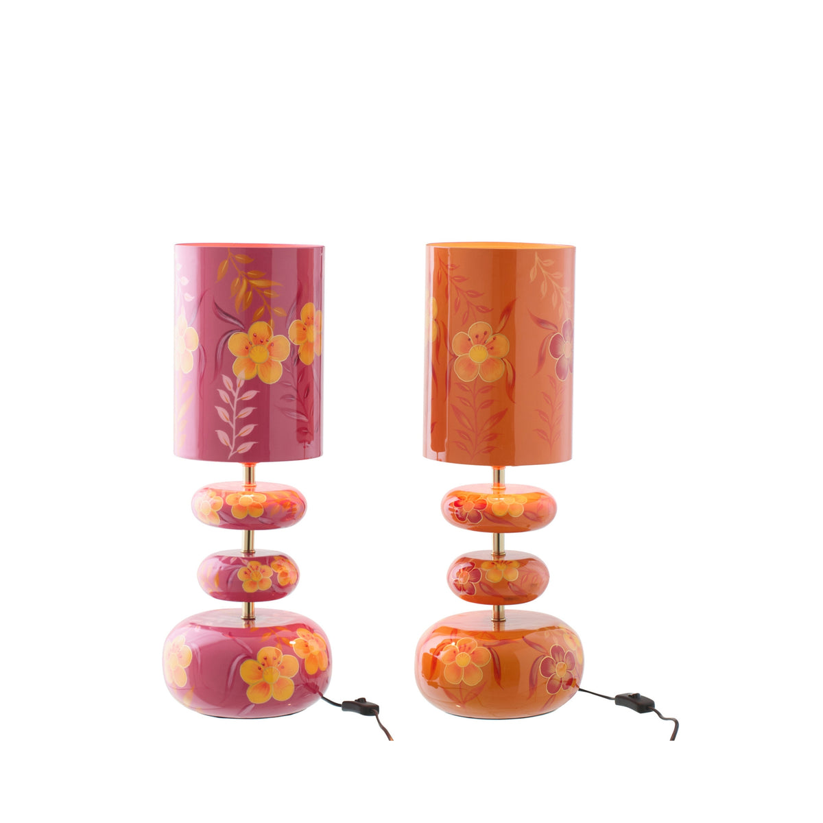 Lamp Bloemen Metaal Roze/Oranje Assortiment Van 2 J-Line