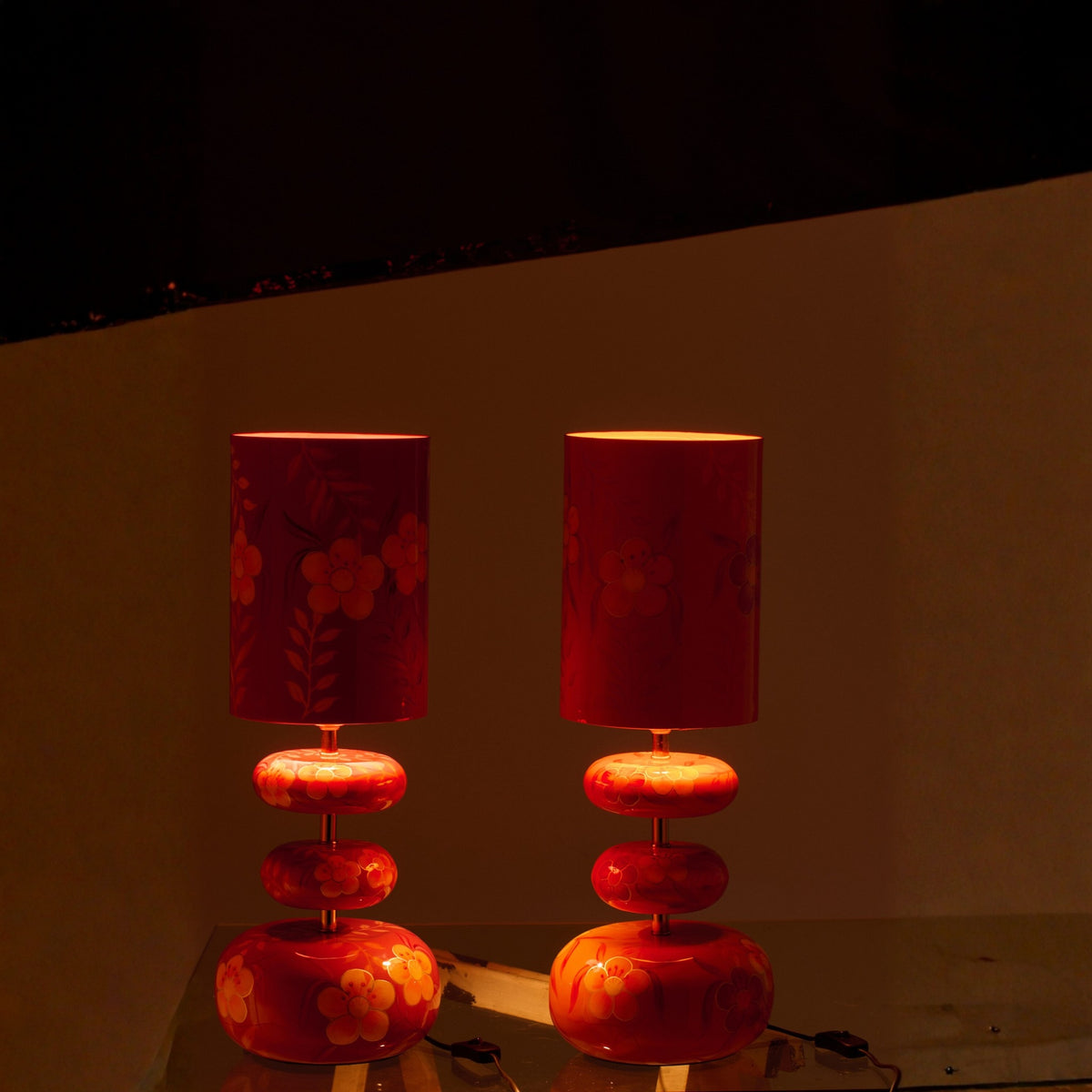 Lamp Bloemen Metaal Roze/Oranje Assortiment Van 2 J-Line