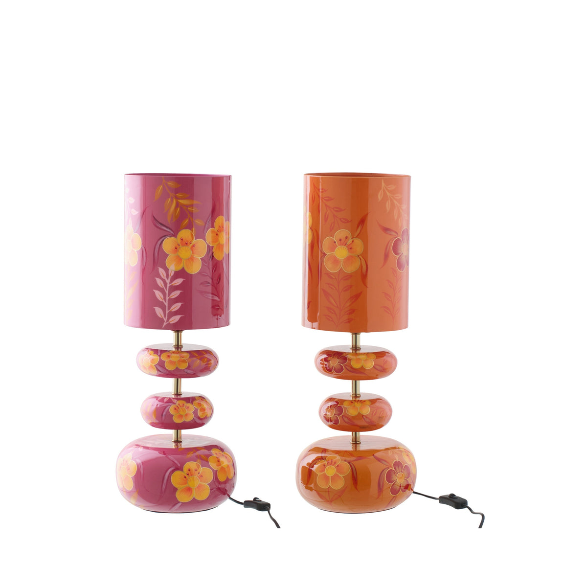 Lamp Bloemen Metaal Roze/Oranje Assortiment Van 2 J-Line