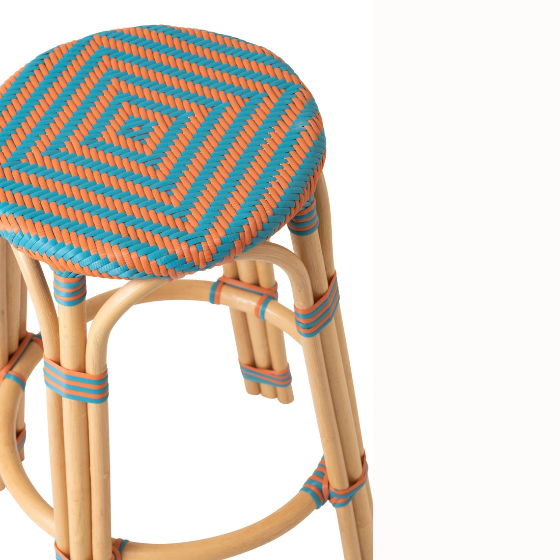 Outdoor Barkruk Geo Rond Rotan Oranje/Turquoise J-Line