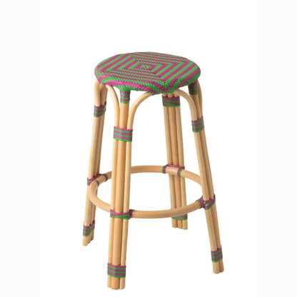 Outdoor Barkruk Geo Rond Rotan Roze/Groen J-Line
