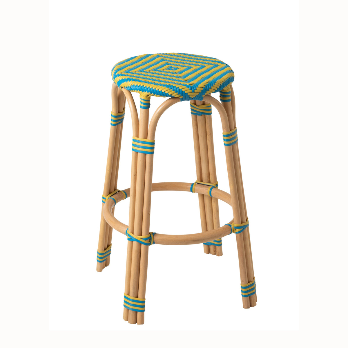 Outdoor Barkruk Geo Rond Rotan Geel/Azuurblauw J-Line