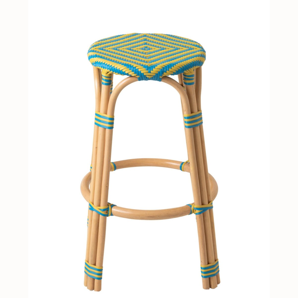 Outdoor Barkruk Geo Rond Rotan Geel/Azuurblauw J-Line