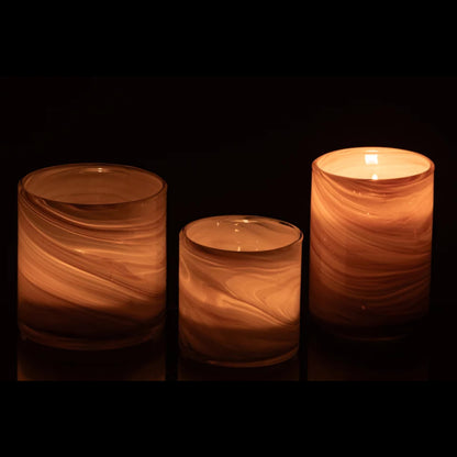 Set van 3 Theelichthouder Marmer Glas Lichtbeige/Messing J-Line