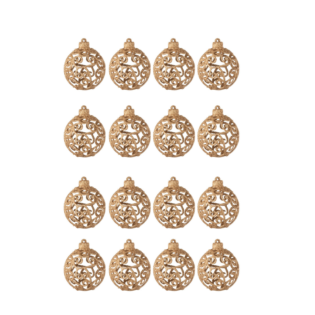 Doos Van 16 Kerstbal Barok Patroon Plastiek Perzik J-Line