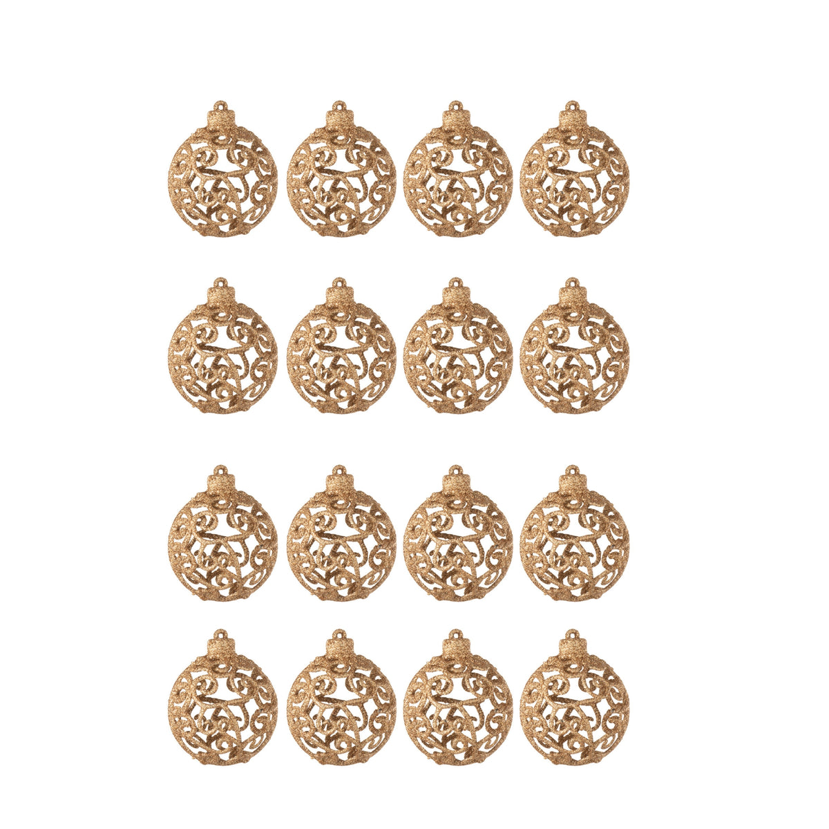 Doos Van 16 Kerstbal Barok Patroon Plastiek Perzik J-Line