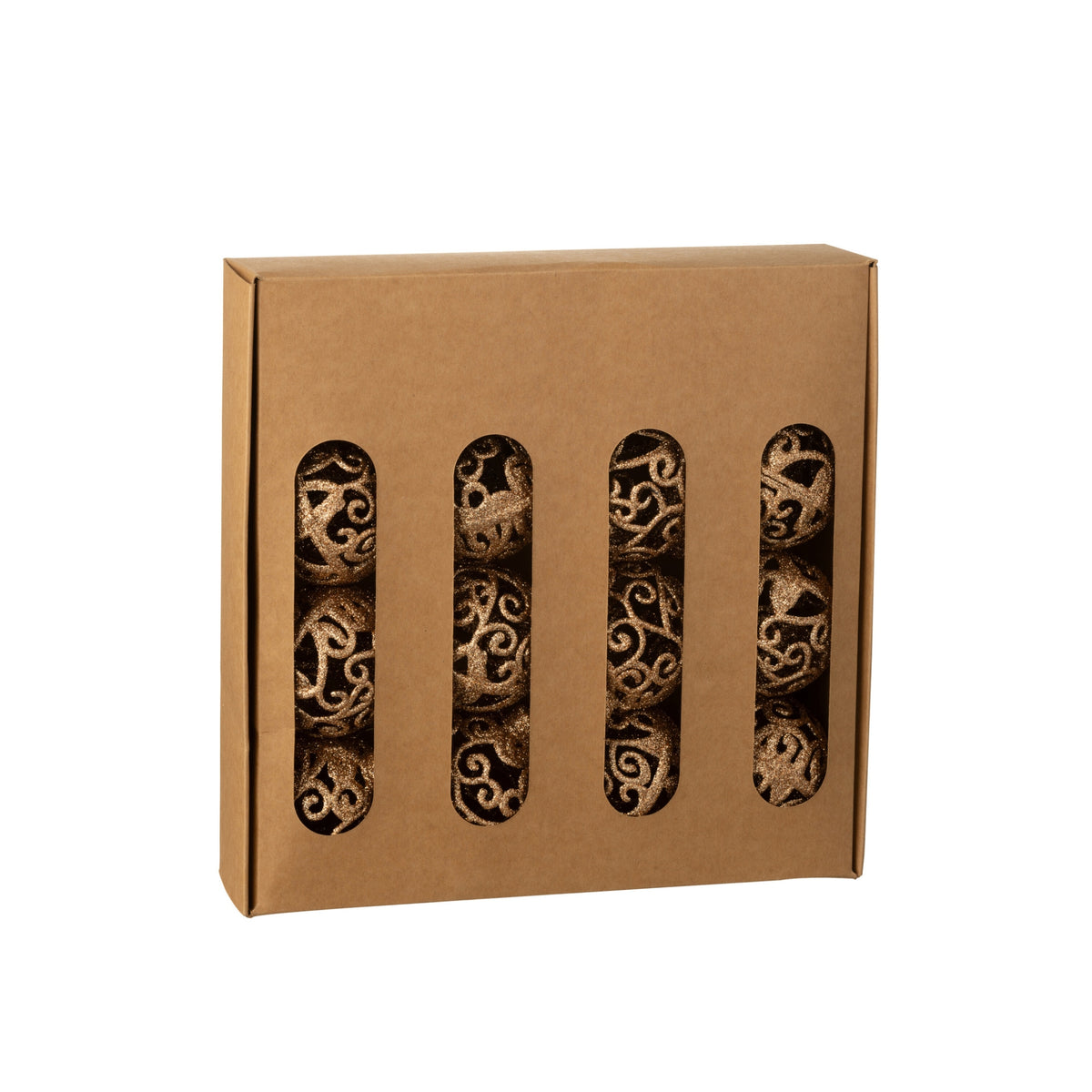 Doos Van 16 Kerstbal Barok Patroon Plastiek Perzik J-Line