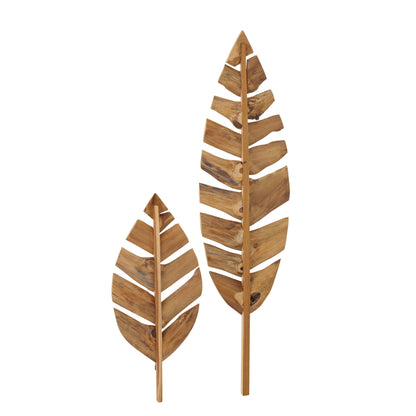 Set Van 2 Wandobject Bladeren Teak Hout Naturel J-Line