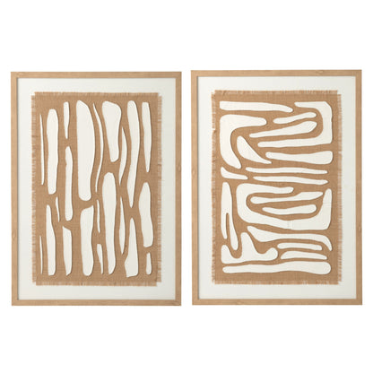 Schilderij Gestreept Mdf Wit/Naturel Set van 2 J-Line