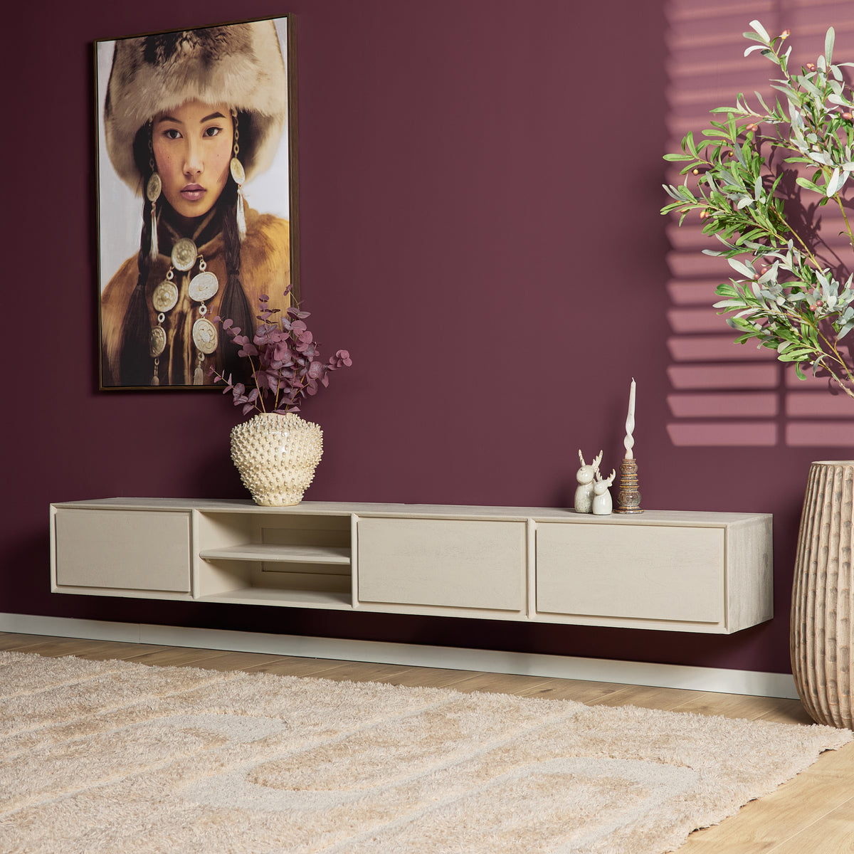 Zwevend TV-meubel Ambiance Mangohout Zand 240cm Starfurn