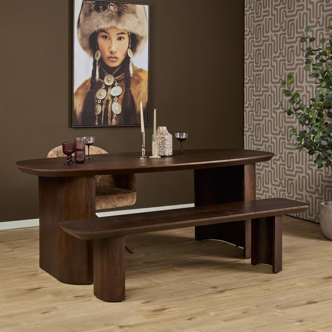 Eetkamerbank Maré Mangohout Bruin 220cm Starfurn