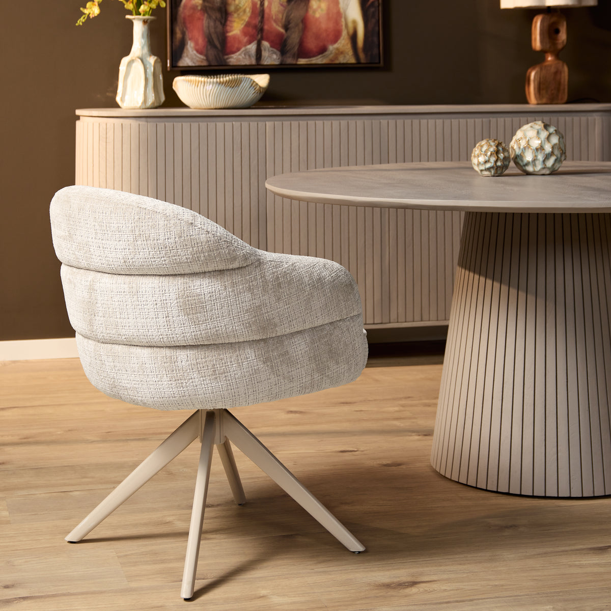 Eetkamerstoel Bella Stof Off White Met Armleuning Starfurn