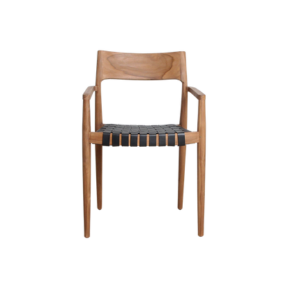 Freya Eetkamerstoel met Armleuning Leer Zwart Set van 2 Raw Materials