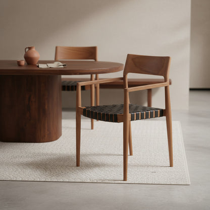 Freya Eetkamerstoel met Armleuning Leer Zwart Set van 2 Raw Materials