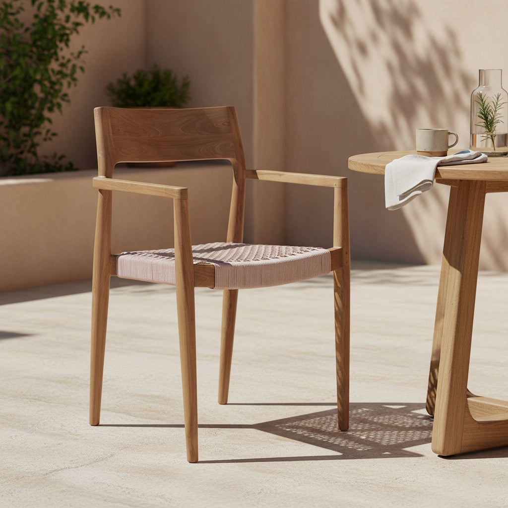 Freya Teakhouten Eetkamerstoel met Armleuning Naturel Set van 2 Raw Materials