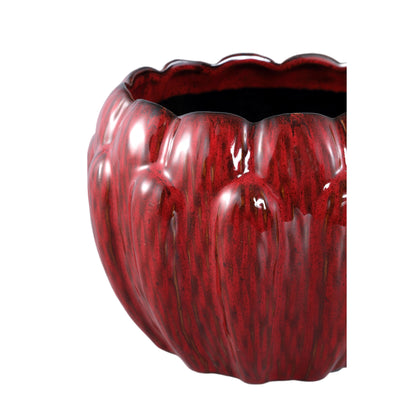 Bentz Bloempot Keramiek Rood Large van PTMD, detailopname van de afwerking van de bloempot