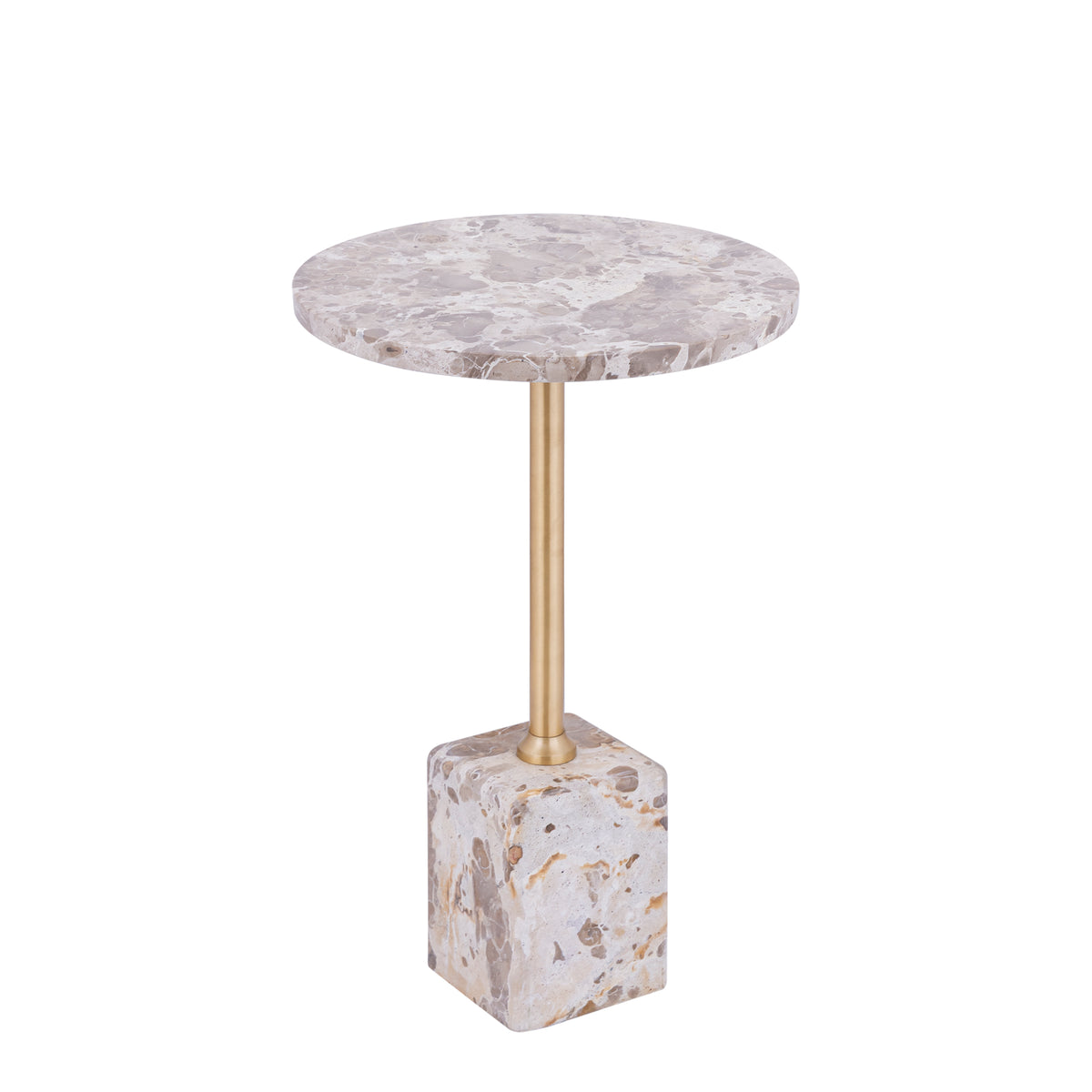 Ebe lage bijzettafel van PTMD schuin van boven, beige marmeren blad met adering