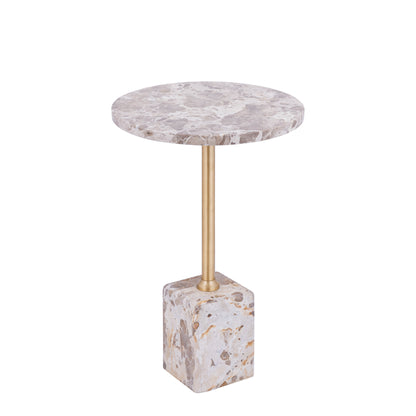 Ebe lage bijzettafel van PTMD schuin van boven, beige marmeren blad met adering