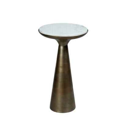 Bijzettafel Essy van Starfurn met rond wit marmeren blad op een goudkleurige poot, Ø38cm x H60cm