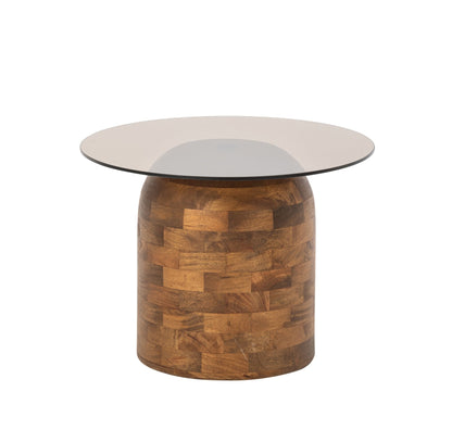 Bijzettafel Rond Glas Mangohout Naturel  J-Line