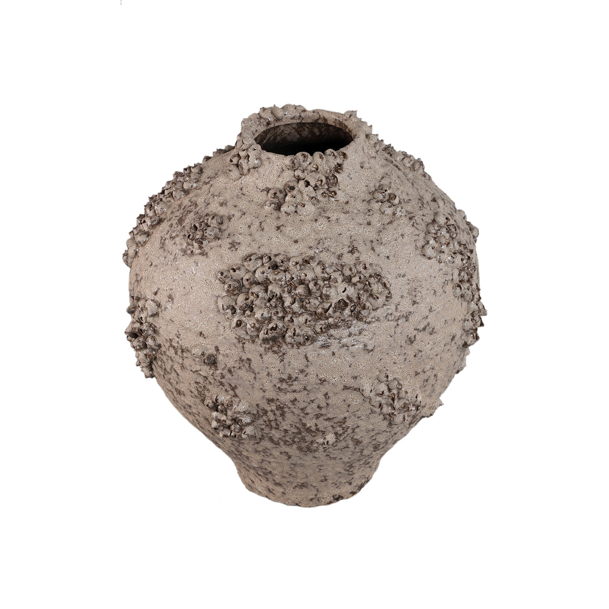 Deisy Beige Ceramic Jar Shaped Vase Rough Coral S van PTMD, zijaanzicht van de vaas op witte achtergrond