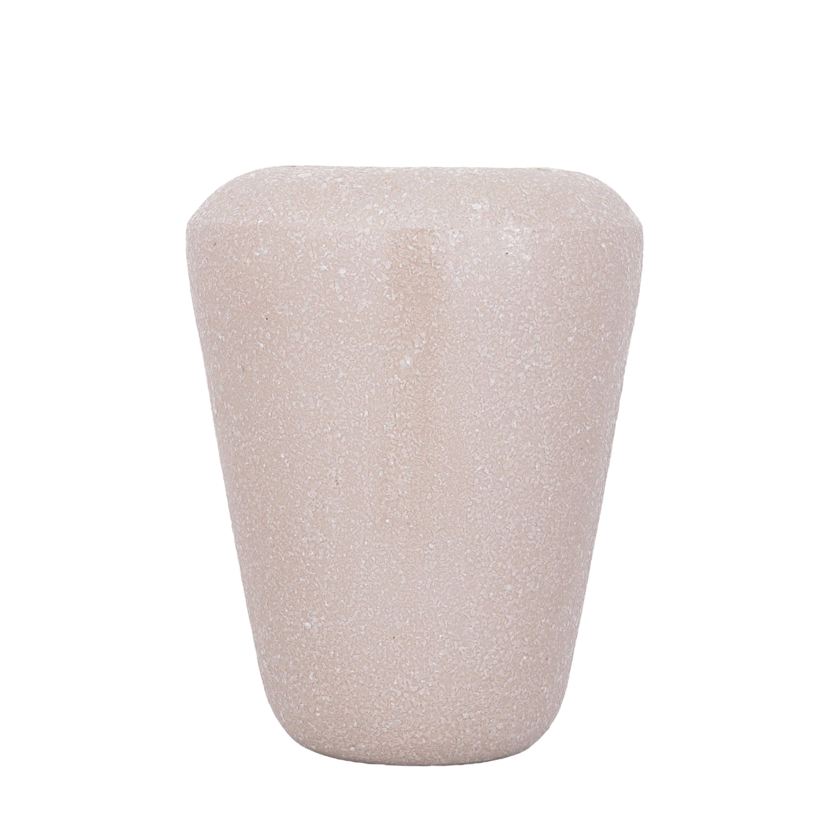 Dezia Pot Beige Mozaïek Hoog Medium van PTMD, vooraanzicht van de hoge ijzeren pot met beige mozaïek op wit