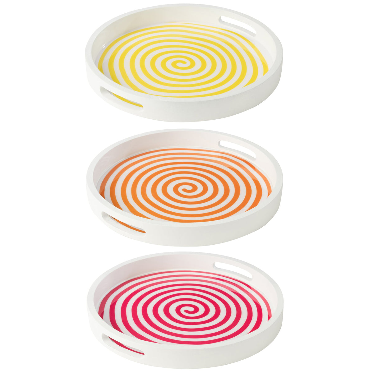 Dienblad Rond Mangohout Roze/Oranje/Geel Set van 3 J-Line