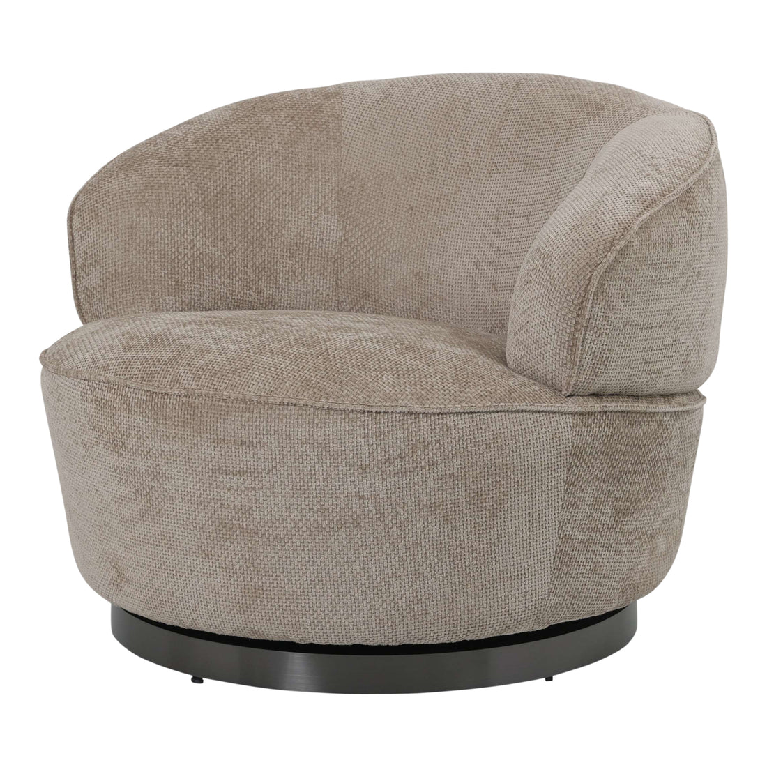 Draaibare Fauteuil Filou Beige van PTMD, ronde beige fauteuil op zwarte draaivoet