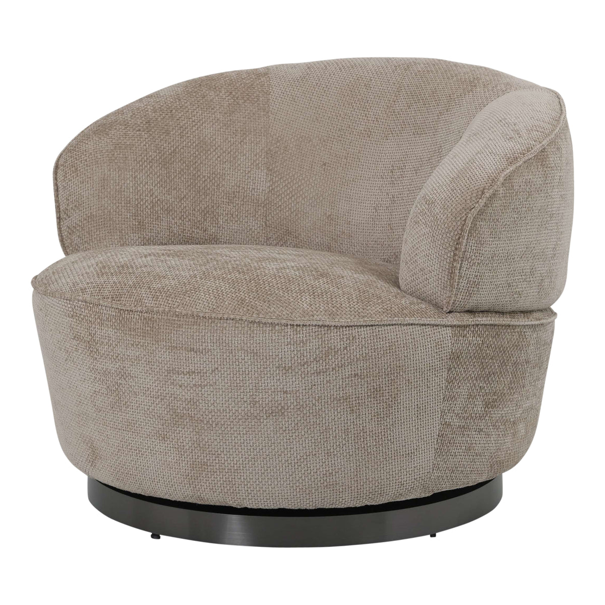 Draaibare Fauteuil Filou Beige van PTMD, ronde beige fauteuil op zwarte draaivoet