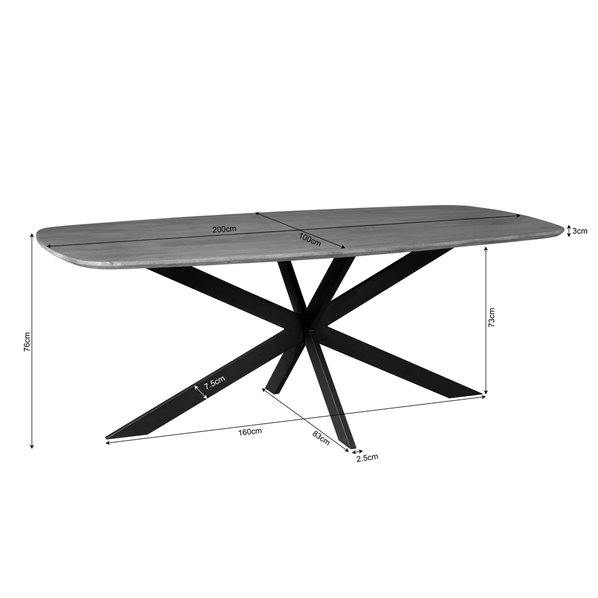 Maatschets van eettafel Elegance Deens Ovaal van Starfurn, 200 bij 100 cm